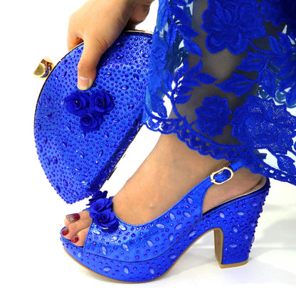 New Arrival Italian Women Shoes and Bag Set Decorated with Rhinestone In Party African Italian Shoes and Bag Set Party Shoes Bag
