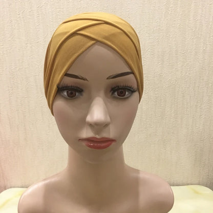 H117 Forehead criss Cross Muslim Turban Pure Color Stretch Inner Hijabs For Caps Ready To Wear Women Head Scarf Under Bonnet