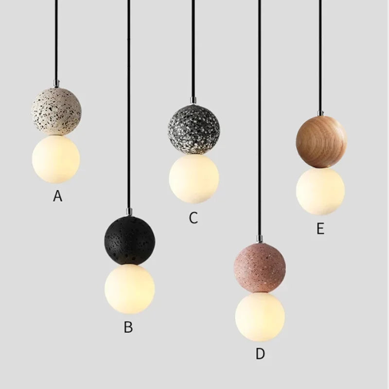 OUDELADI Cement Pendant Lights Bedroom Bedside Dining Decor Wood Glass ball Hanging Lamp Kitchen LED Lighting Luminaires