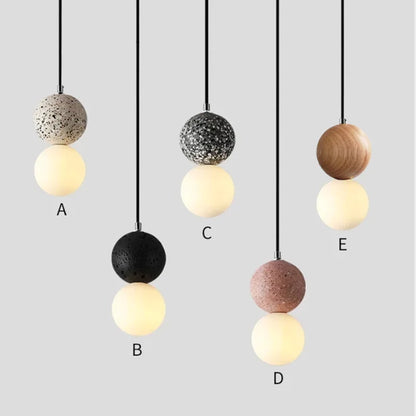 OUDELADI Cement Pendant Lights Bedroom Bedside Dining Decor Wood Glass ball Hanging Lamp Kitchen LED Lighting Luminaires