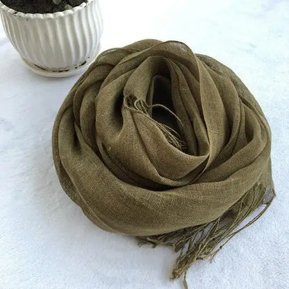 55*180cm Fashion Soft Solid Women 100% Linen Flax Tassel Scarf Summer Travel Sunscreen Long Shawl Elegant Hijab Women Foulard