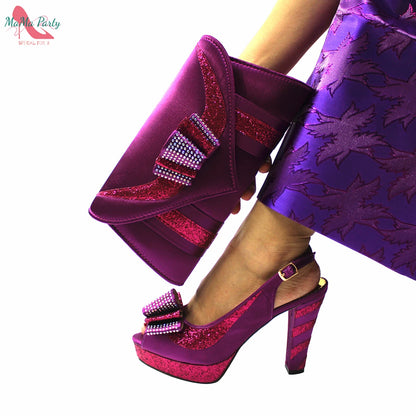 2024 High Quality Fashion Nigerian Women Shoes Matching Bag Set in Royal Blue Color Specials Design with Appliques for Party