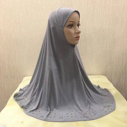 H001 Adults big size muslim hijab scarf with rhinestones islamic headscarf hats armia pull on headwrap ramadan gift