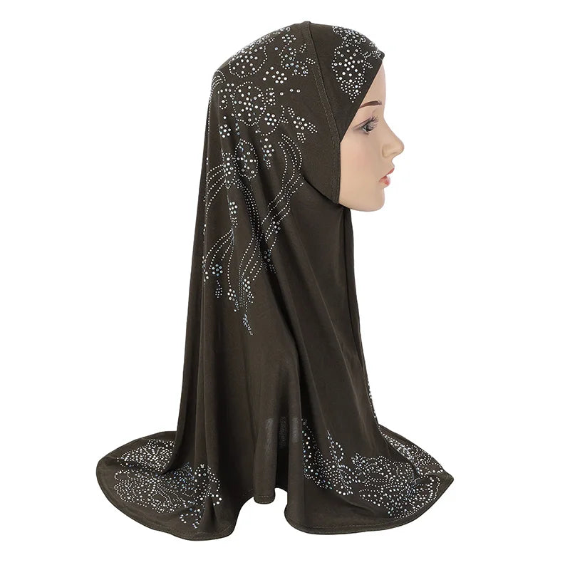 H006 Adults or big gilrs good size muslim hijab scarf with rhinestones islamic headscarf hat armia pull on headwrap ramadan gift