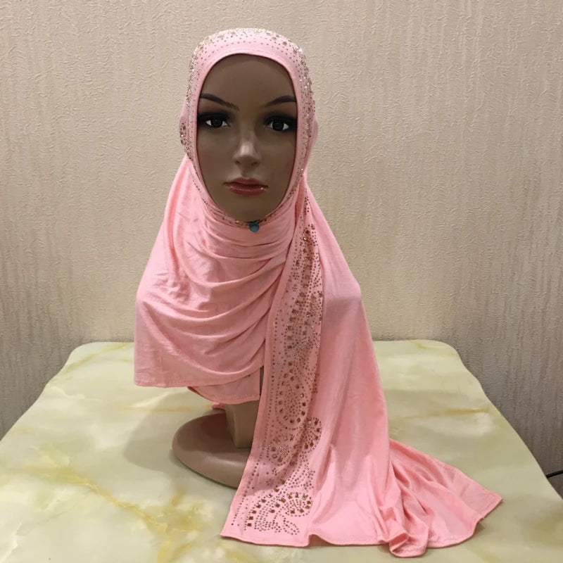 H099 high quality soft jersey scarf with stones pull on modal headscarf women's hijab islamic female shawl headwrap