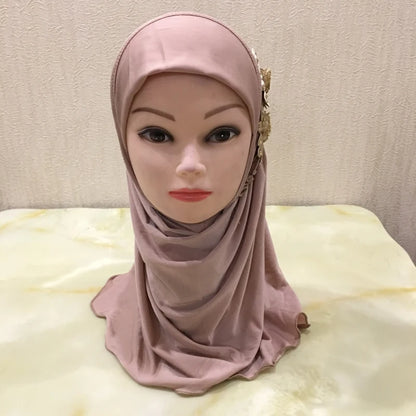 H081 beautiful small girl hijab with flowers cute hijab hats women's caps can fit 2-6 years old girls