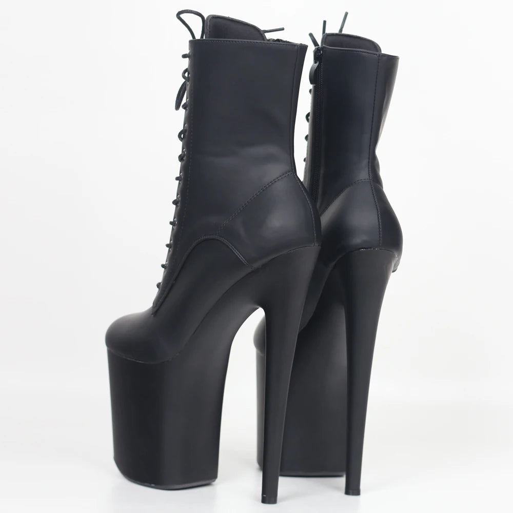 JIALUOWEI INS Style 20CM Extreme High Heels Platform Boots Lace Up Sexy Pole Dancing Ankle Boots Side Zip 5-12