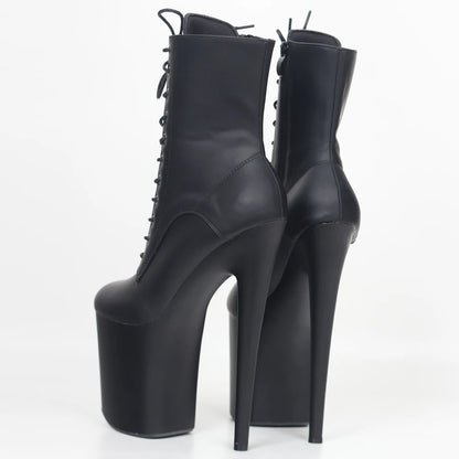 JIALUOWEI INS Style 20CM Extreme High Heels Platform Boots Lace Up Sexy Pole Dancing Ankle Boots Side Zip 5-12