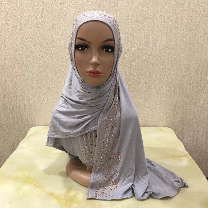 H099 high quality soft jersey scarf with stones pull on modal headscarf women's hijab islamic female shawl headwrap