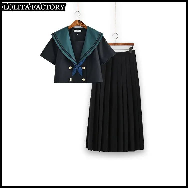 Dark magic  JK sailor suit women's orthodox 80cm long skirt middle suit Japanese sailor's uniform academic school uniform
