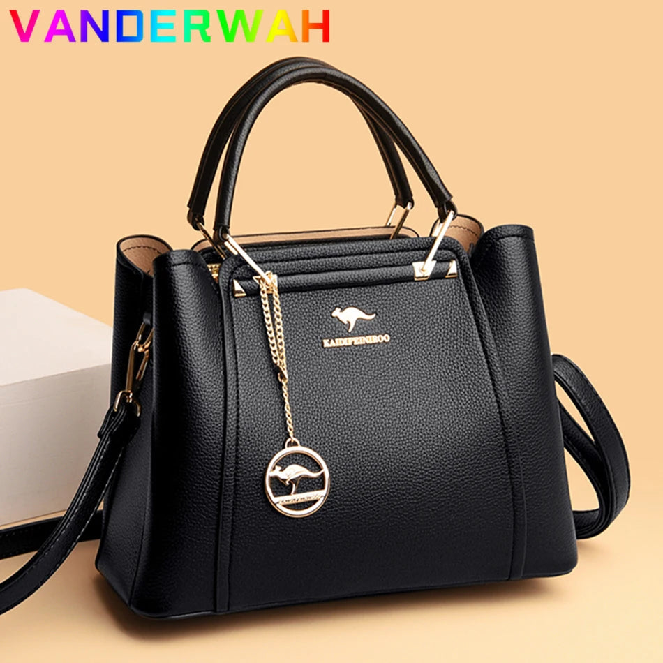 Casual Tote Women's Soft Leather Handbag Luxury Designer 3 Layers Shoulder Crossbody Bag Lady Large Capacity Shopper Sac A Main