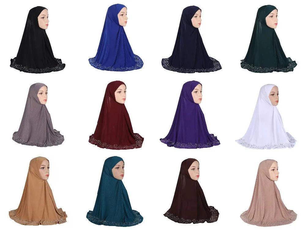 H001 Adults big size muslim hijab scarf with rhinestones islamic headscarf hats armia pull on headwrap ramadan gift
