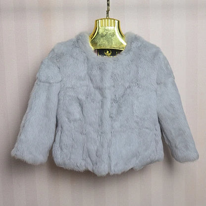 Genuine Full Pelt Fur Jacket Women's Design Rabbit Fur Coat Natural Wholeskin Fur Coat O-Neck Fashion Slim Thin Rabbit Fur Coat