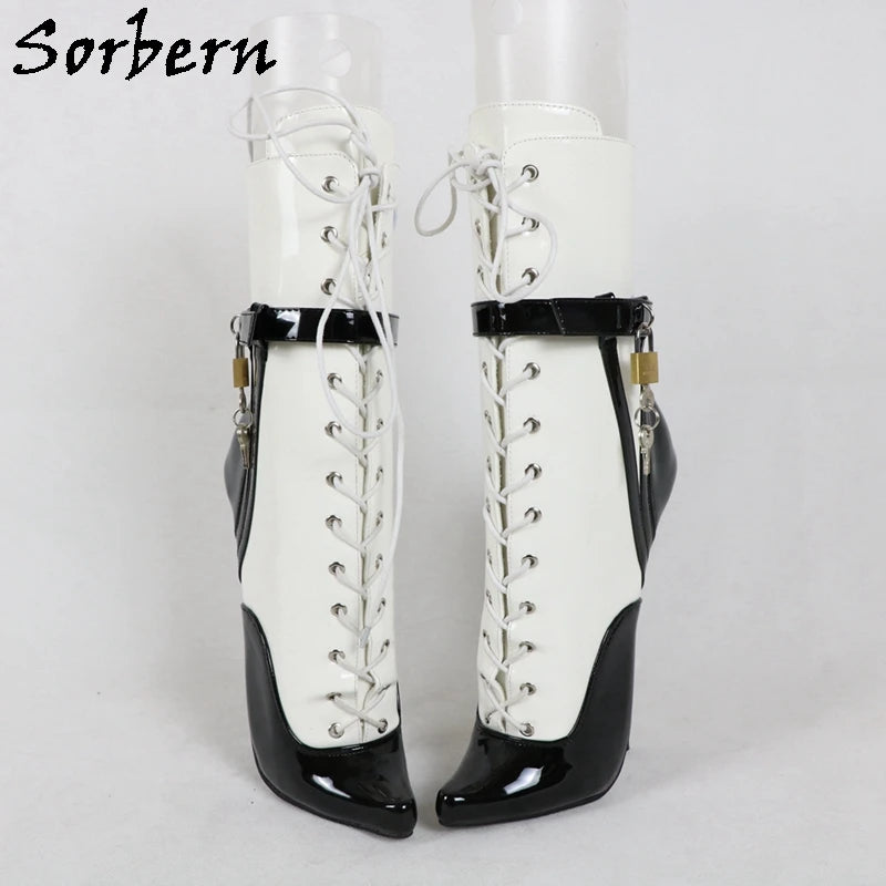 Sorbern Sexy Lockable Ankle Boots For Women Ballet High Heel Stilettos With Chains Sm Shoes Crossdresser Custom Colors