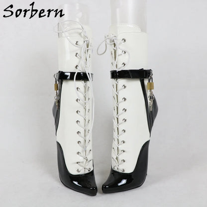 Sorbern Sexy Lockable Ankle Boots For Women Ballet High Heel Stilettos With Chains Sm Shoes Crossdresser Custom Colors