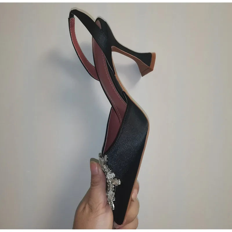 2025 Brand women Pumps luxury Crystal Slingback High heels Summer bride Shoes Comfortable triangle Heeled Party Wedding Shoes
