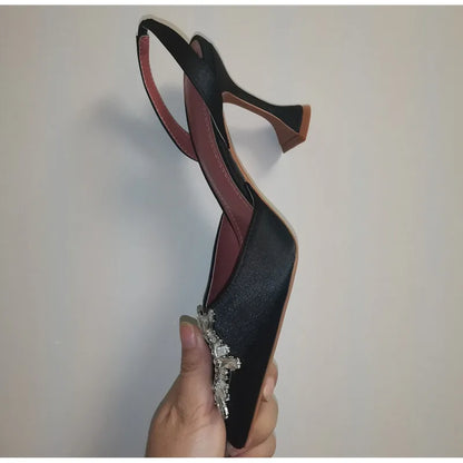 2025 Brand women Pumps luxury Crystal Slingback High heels Summer bride Shoes Comfortable triangle Heeled Party Wedding Shoes