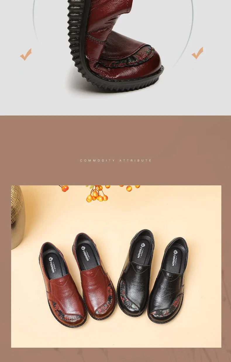 Genuine Leather Ballet Flats Shoes Women Vintage Luxury High Quality Loafers Women's Moccasins Casual Elegant Ladies Wide Shoes