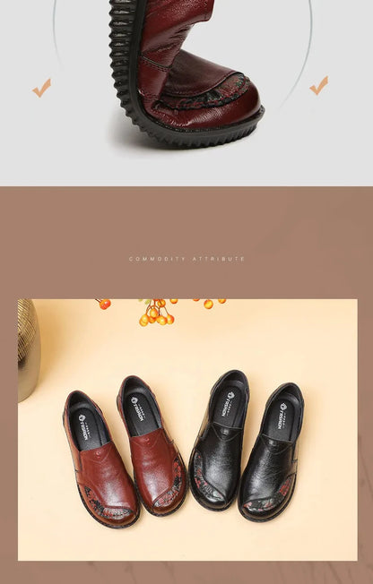 Genuine Leather Ballet Flats Shoes Women Vintage Luxury High Quality Loafers Women's Moccasins Casual Elegant Ladies Wide Shoes