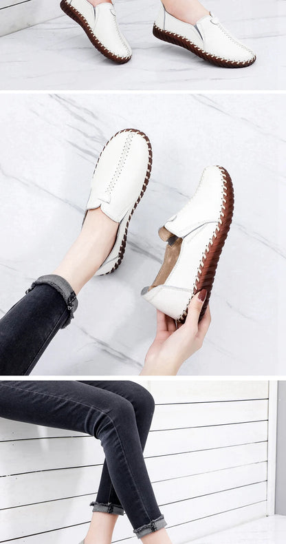 Genuine Leather Ballet Flats Shoes Women Vintage Luxury High Quality Loafers Women's Moccasins Casual Elegant Ladies Wide Shoes