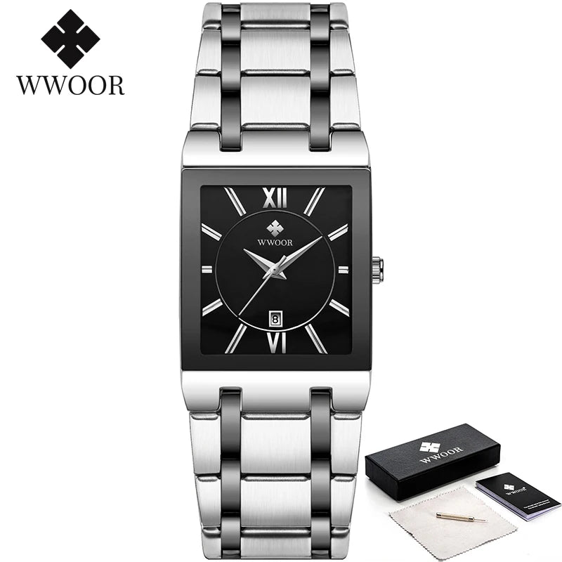 Relogio Masculino WWOOR Gold Watch Men Square Mens Watches Top Brand Luxury Golden Quartz Stainless Steel Waterproof Wrist Watch