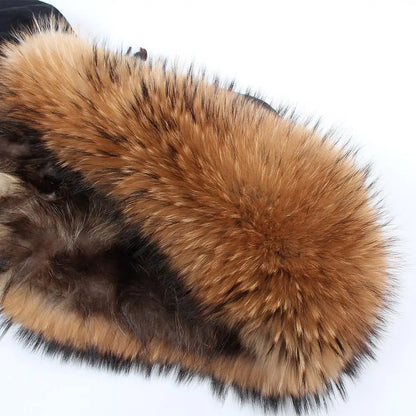 Maomaokong 2026 New Natural Fur Lining Real Fur Coat Winter Jacket Women Raccoon Fur Collar Warm Thick Parkas Female Clothing
