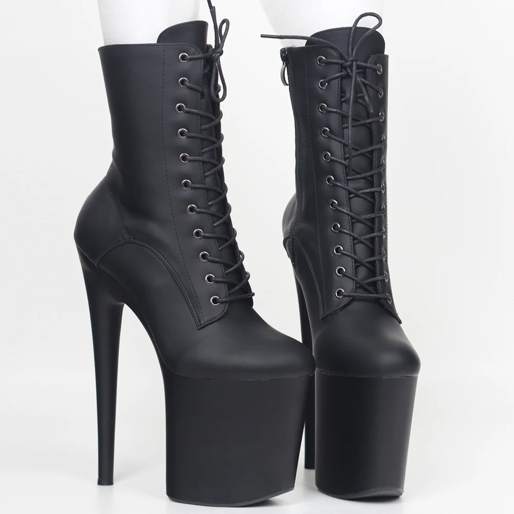 JIALUOWEI INS Style 20CM Extreme High Heels Platform Boots Lace Up Sexy Pole Dancing Ankle Boots Side Zip 5-12