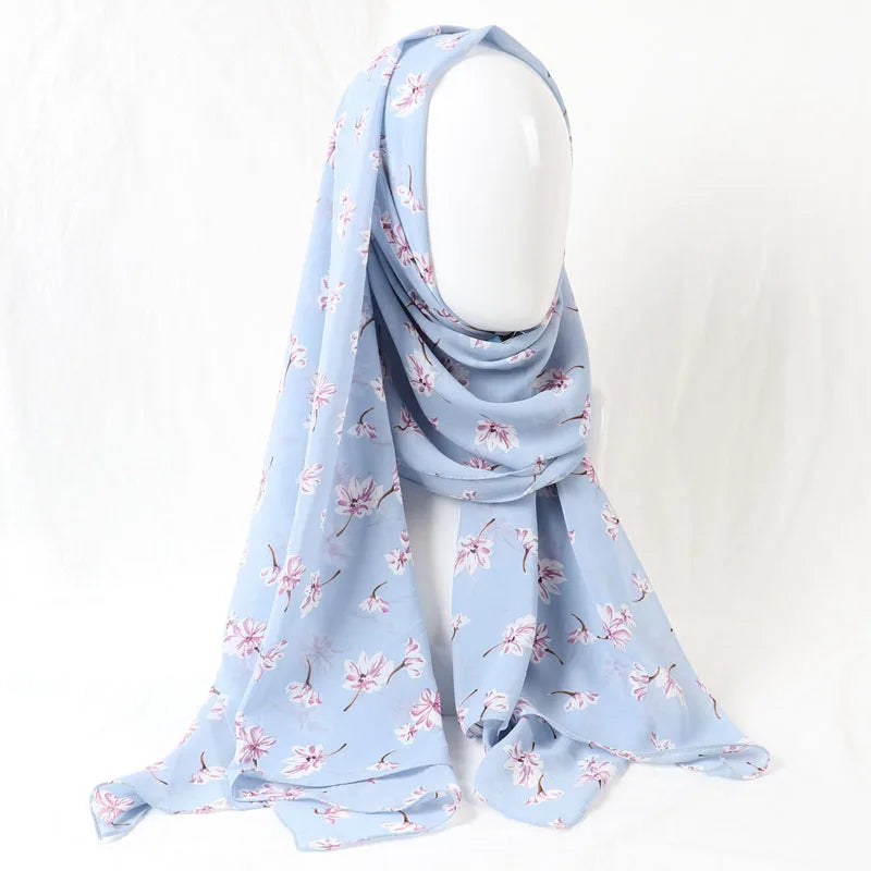 70*180cm Women Printed Soft Floral Muslim Chiffon Hijab Head Scarf Wraps New Designs