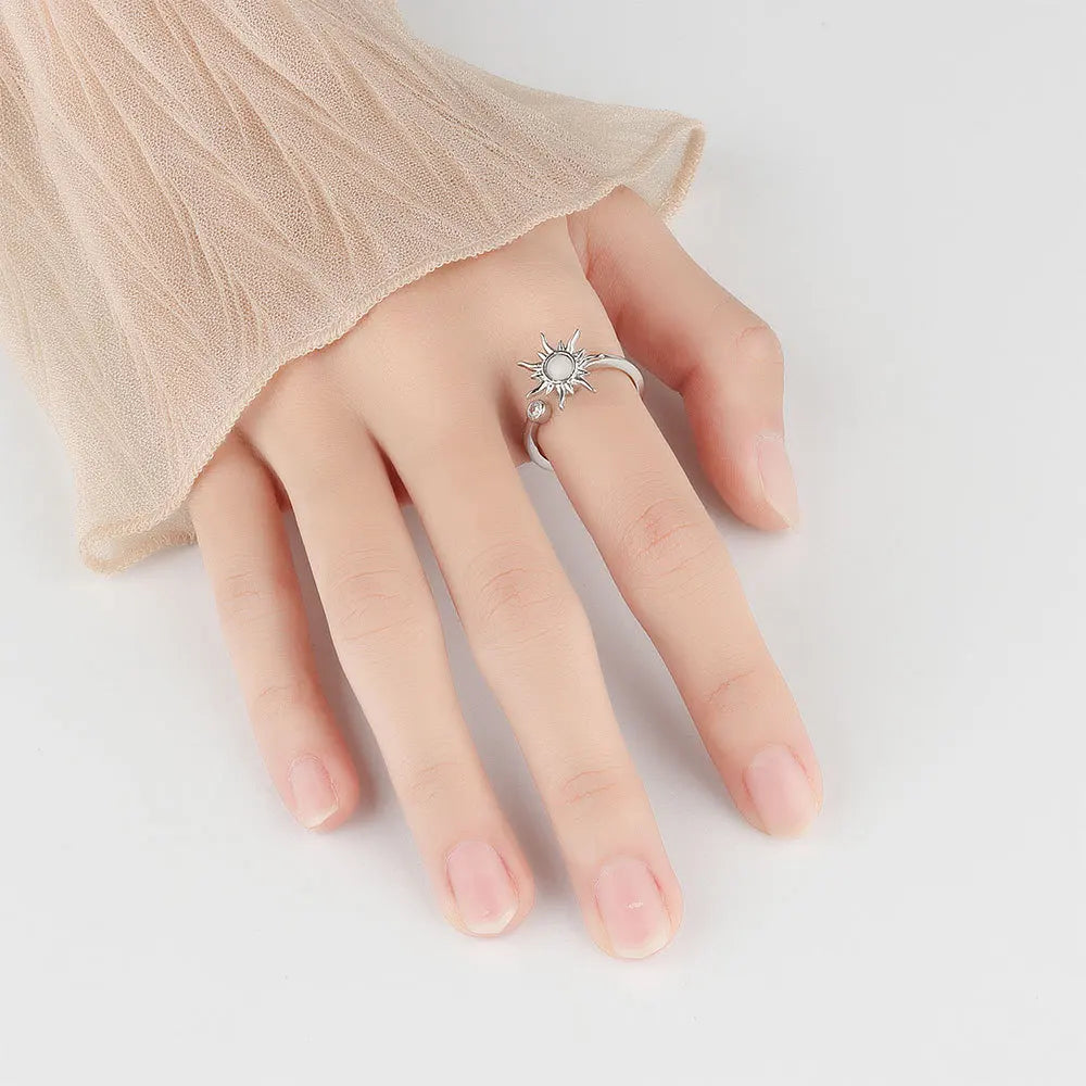 Anti Stress Anxiety Fidget Rings for Women Stainless Steel Sunflower Sun Star Spinner Ring Christmas Jewelry Gifts Dropshipping