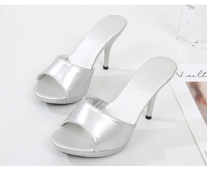 2022 Stripper Heels Women's Luxury Shoes Slippers Sexy Black Pumps Sandals Female Point Toe High Heel Stiletto Hollow Dress Shoe