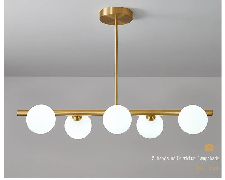 OUDELADILong dining table pendant lights Brass Lighting fixtures living room Restaurant  Kitchen Island Glass ball Chandelier