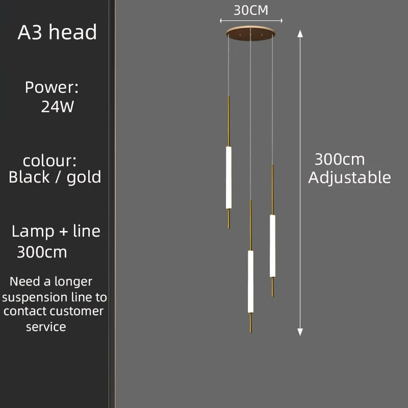 Led Pendant Light Golden Black Long Line Hanging Long Branch Chandelier Compound Attic Living Room Staircase Lighting Chandelier