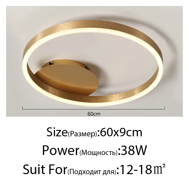 Nordic Creative Round Circle Chandeliers For Bedroom Living Room Restaurant Lighting Golden Coffee Lustre Ring Ceiling Lights
