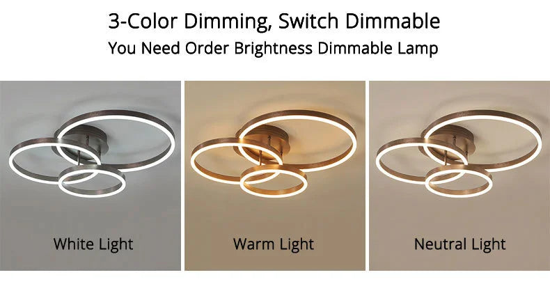 Nordic Creative Round Circle Chandeliers For Bedroom Living Room Restaurant Lighting Golden Coffee Lustre Ring Ceiling Lights