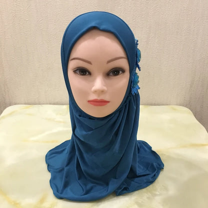 H081 beautiful small girl hijab with flowers cute hijab hats women's caps can fit 2-6 years old girls