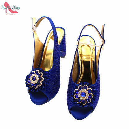 Buckle Strap Sandals Nigerian Women Shoes and Bag Set in Yellow Color with Shinning Crystal Italian Lady Shoes and Bag for Party