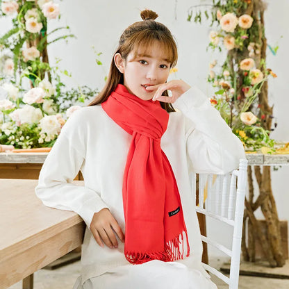 Fashion Solid Color 2023 Women Scarf Winter Hijabs Tessale Tassels Long Lady Shawls Cashmere Like Pashmina Hijabs Scarves Wraps