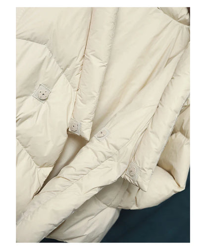 Schinteon Women Japanese Style Jacket Over Size White Duck Down Coat Loose Warm Autumn Winter Casual Outwear Top Quality