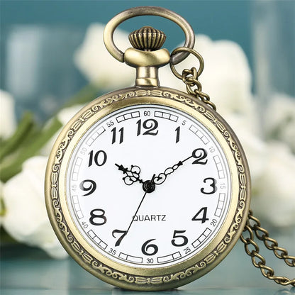 Bronze Retro Roman Numerals Display Quartz Pocket Watch Vintage Pendant Clock for Men Women Fob Sweater Chain / Hanging Chain