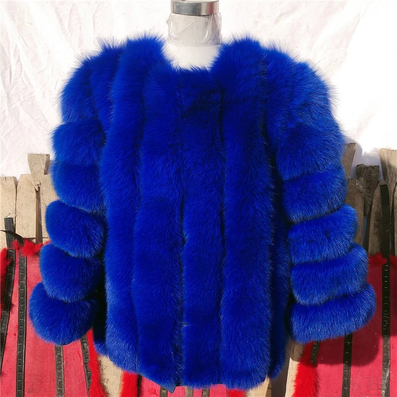 HUAQIUMEISI Real Fox Fur Coat Women's Autumn and Winter Vertical Bar Natural Fox Jacket New Fashion Silver Fox Fur Coat