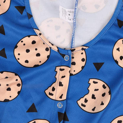 Cartoon Cookies Printed Women Sexy Oneies Bodycon Jumpsuit Romper Long Sleeve HomeWear Tracksuit Playsuit Pajama Onesies