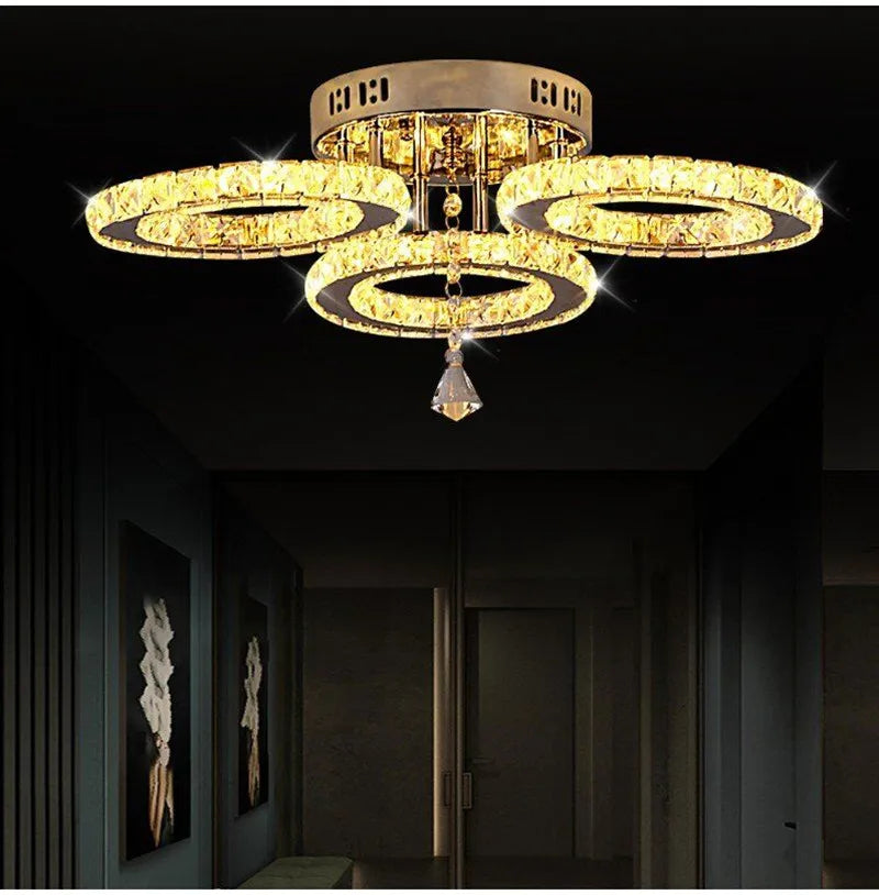 Modern Pendant Light Led Crystal Ring Ceiling Lamp Living Dining Room Chandelier Lustre Bedroom Luxury Home Decor Fixture Lumina