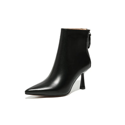 Krazing Pot Big Size 42 Cow Leather Pointed Toe High Heels Chic Design Concise Winter Spring Shoe Dress Warm Wedding Ankle Boots