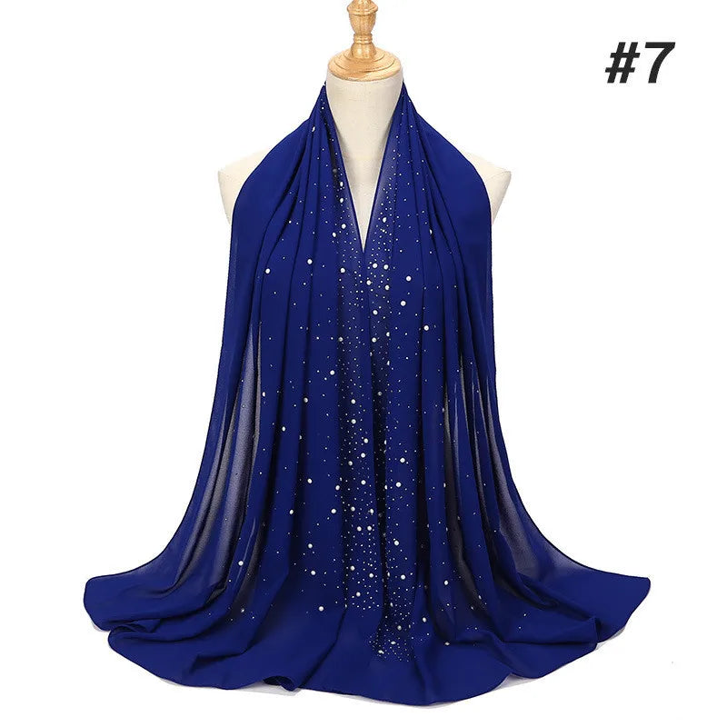 2024 hot sale women plain bubble pearl chiffon scarf Head hijab wrap solid shawls headband foulard femme muslim hijabs stores