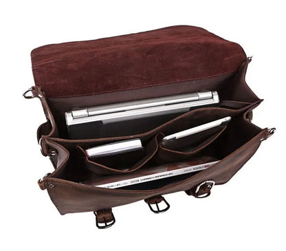 Vintage Crazy Horse Genuine Leather Men Briefcase Business Bag Large Leather Briefcase Male 15.6"Laptop Case Shoulder Bag office