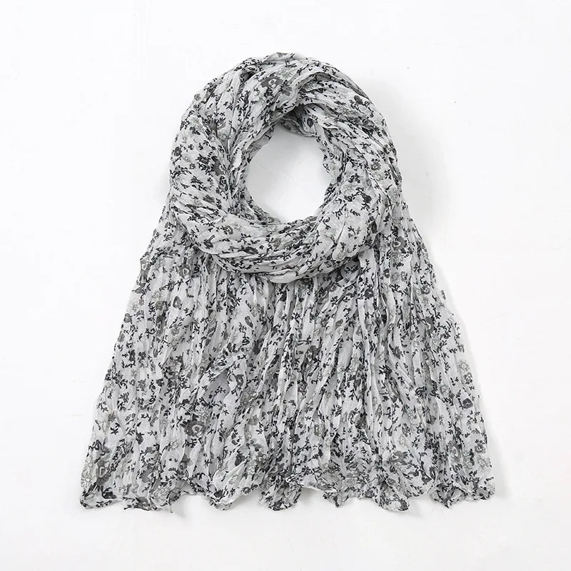 Spain Lovely Polka Floral Crinkle Viscose Shawl Scarf Lady Soft Thin Beach Wrap Pashmina Stole Bufandas Muslim Hijab 175*85Cm