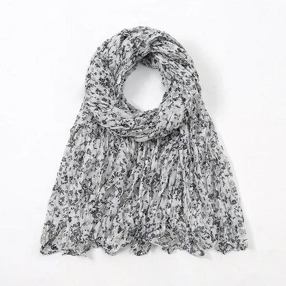 Spain Lovely Polka Floral Crinkle Viscose Shawl Scarf Lady Soft Thin Beach Wrap Pashmina Stole Bufandas Muslim Hijab 175*85Cm