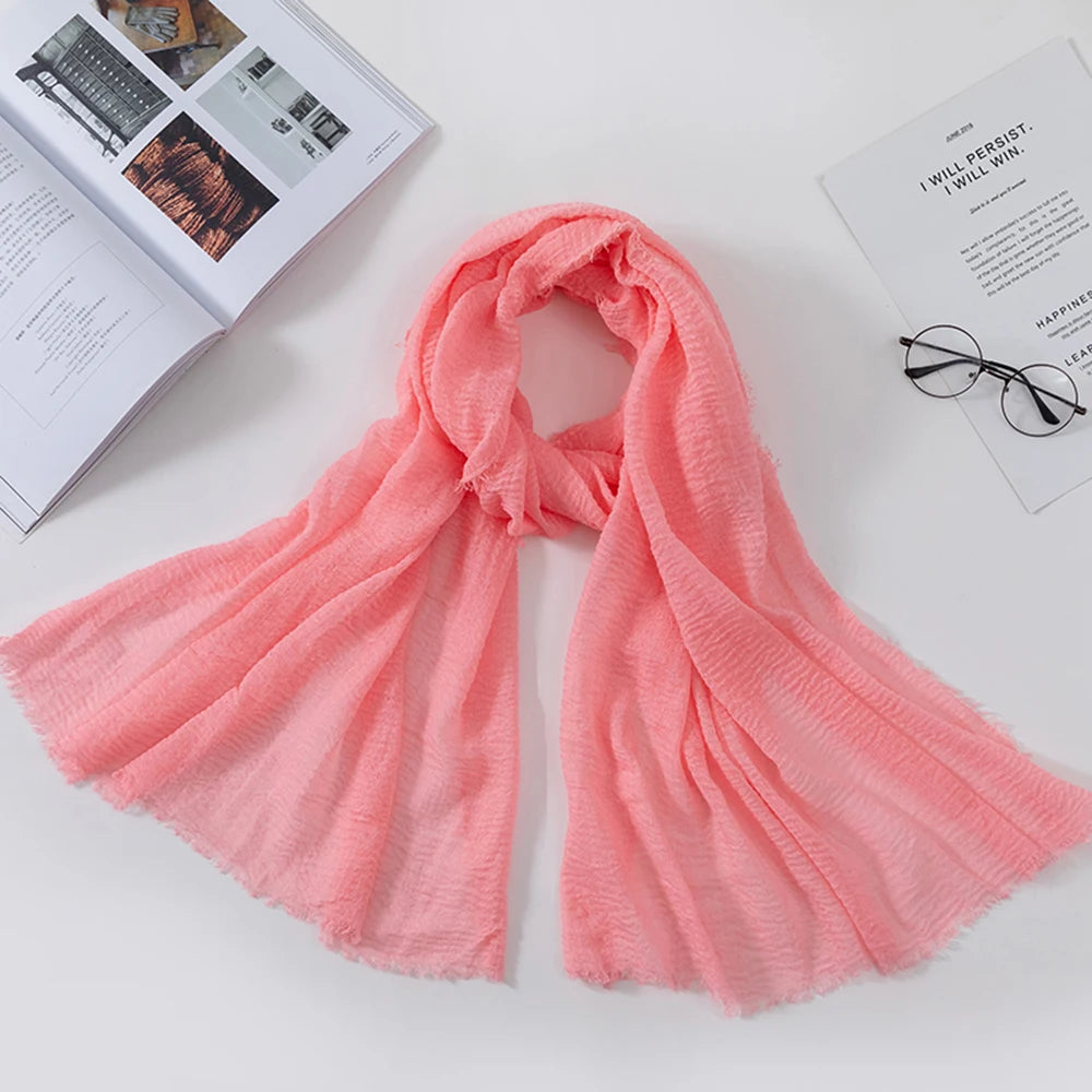 2026 Muslim Fashion Women Crinkle Hijab Scarf Soft Solid Head Scarves Turban Shawls and Wraps Hijab femme musulman kopftuch