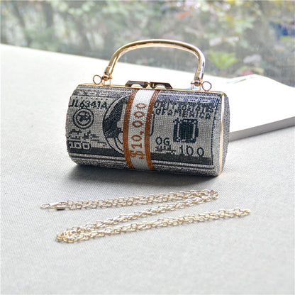 Luxury Money Clutch Rhinestone Purse 10000 Dollars Stack of Cash Evening Handbags Shoulder Wedding Dinner Bag 8 Color Wallet