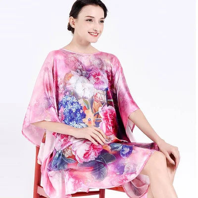 100% Mulberry Silk Nightgowns For Women  Long   Silk Nightdress  Real Silk sleepwear  Ladies Female   Gift Loose Large Free size